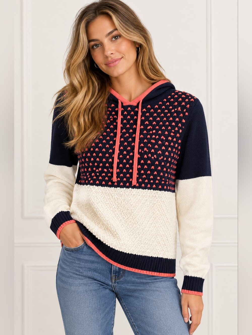 Charter Club Hooded Cable Knit Sweater pullover Hoodie Popcorn Texture XS Cotton